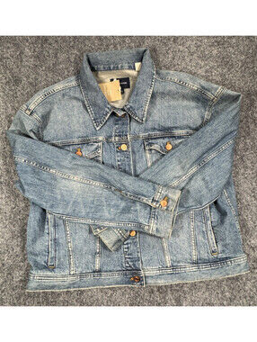 J. Crew Women Jacket Large Blue Denim Cotton Stretch Button Front Trucker Jacket